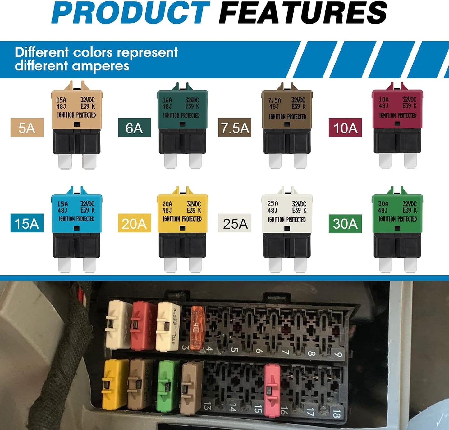 Fusible disyuntor E39 T3 manual para auto camión RV barco