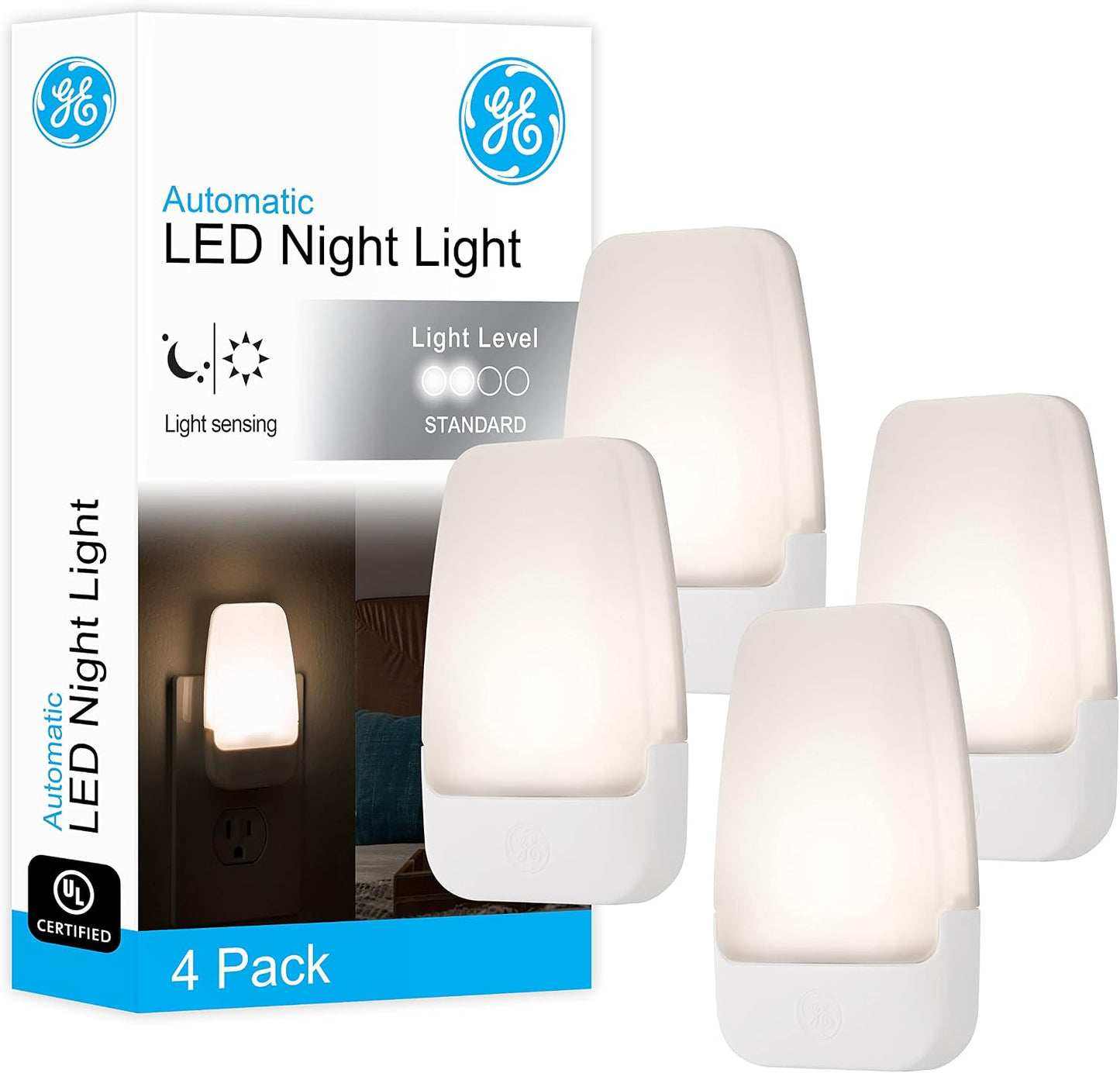 Luz nocturna LED enchufable sensor amanecer 4 pzas blanco cálido