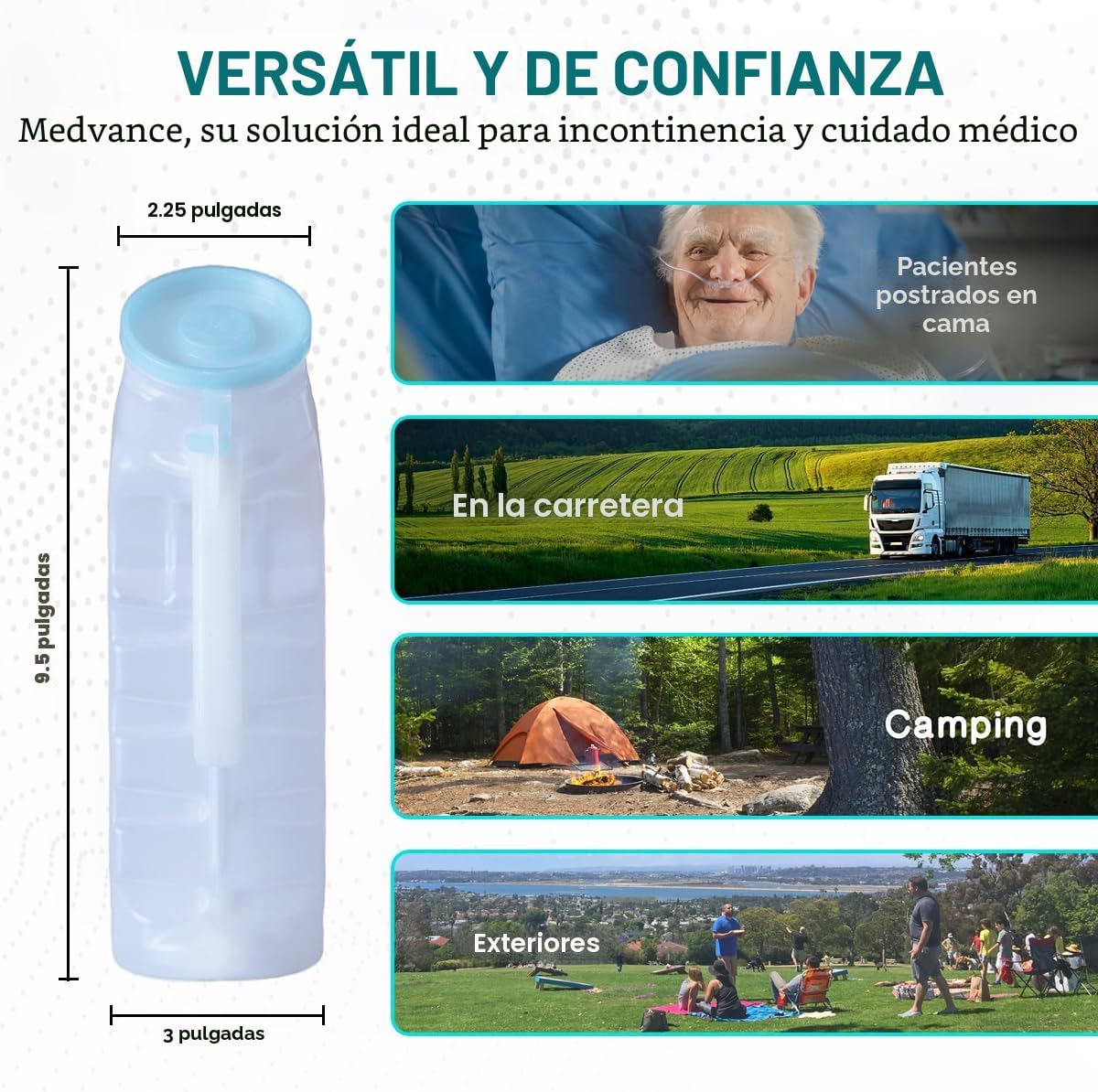 Orinal para hombre 33.8oz pack 2 tapa brillante a prueba de fugas