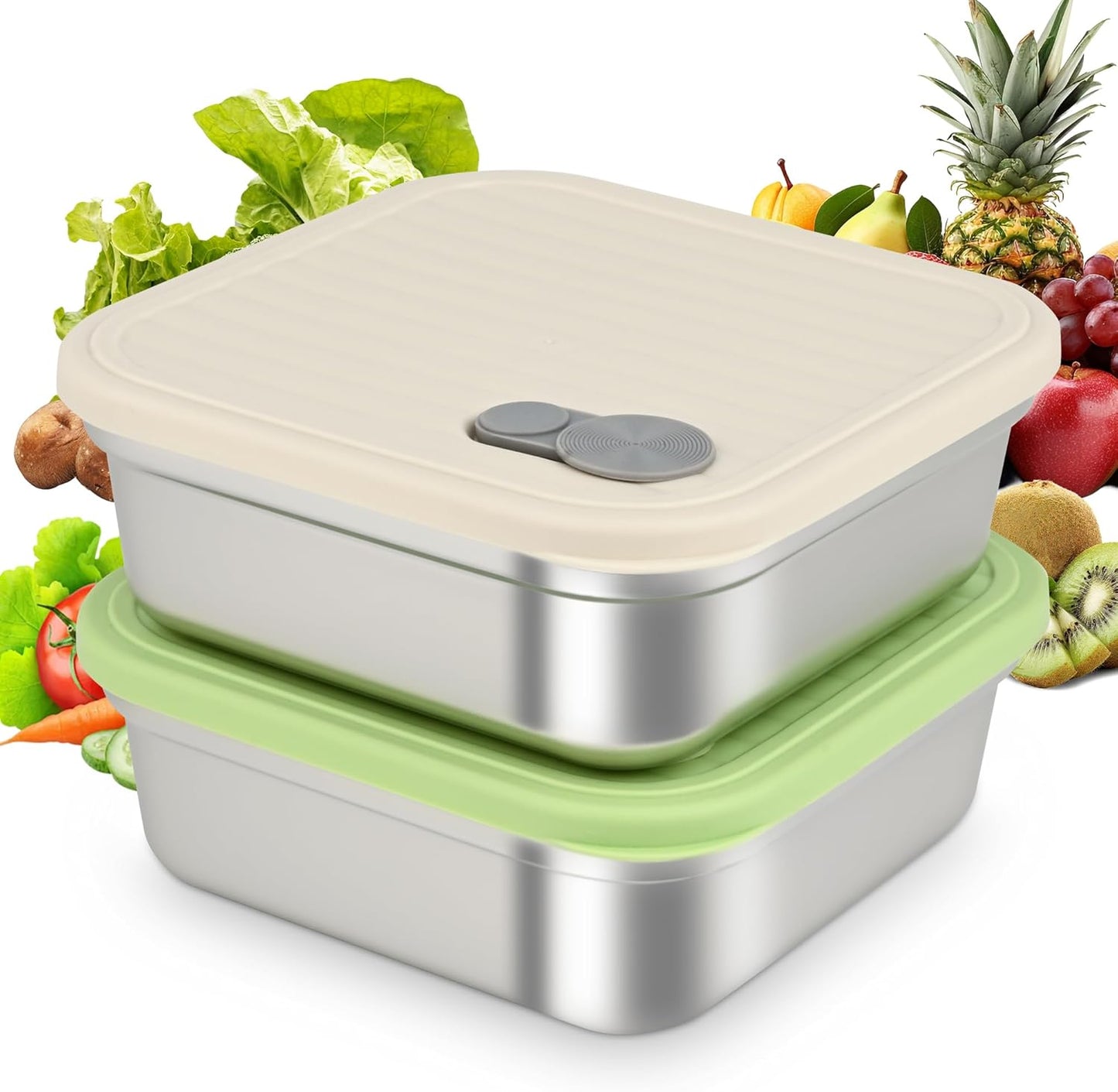 Set 2 Recipientes Acero Inox 20oz Con Tapas Silicona Sin BPA