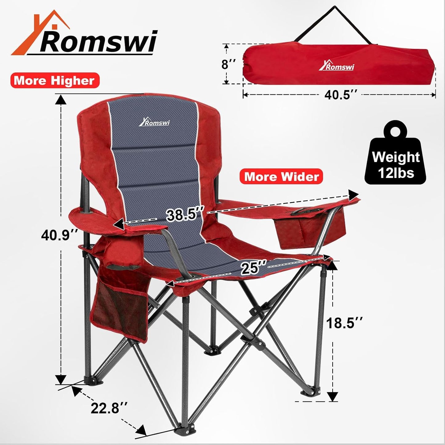 Sillas camping gran tamaño soporte 500lbs acolchadas