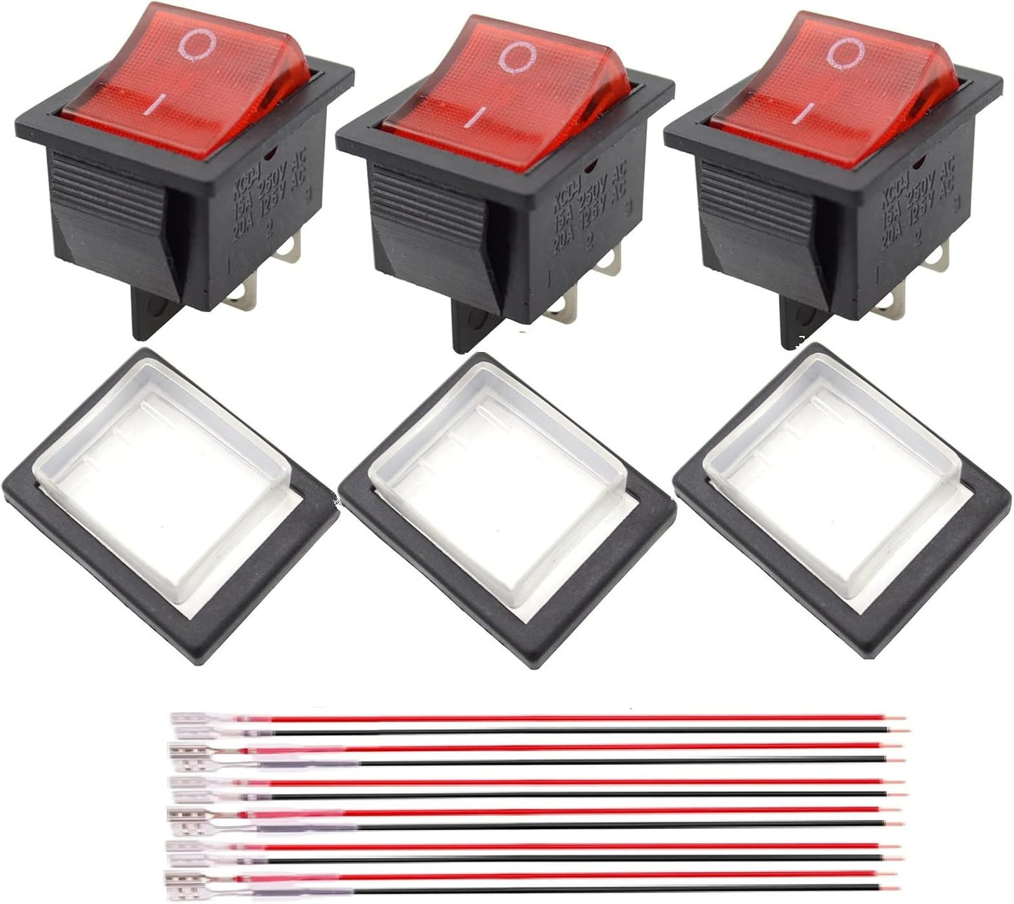 Interruptor basculante 3 Pzas 16A rojo 4 pines DPST