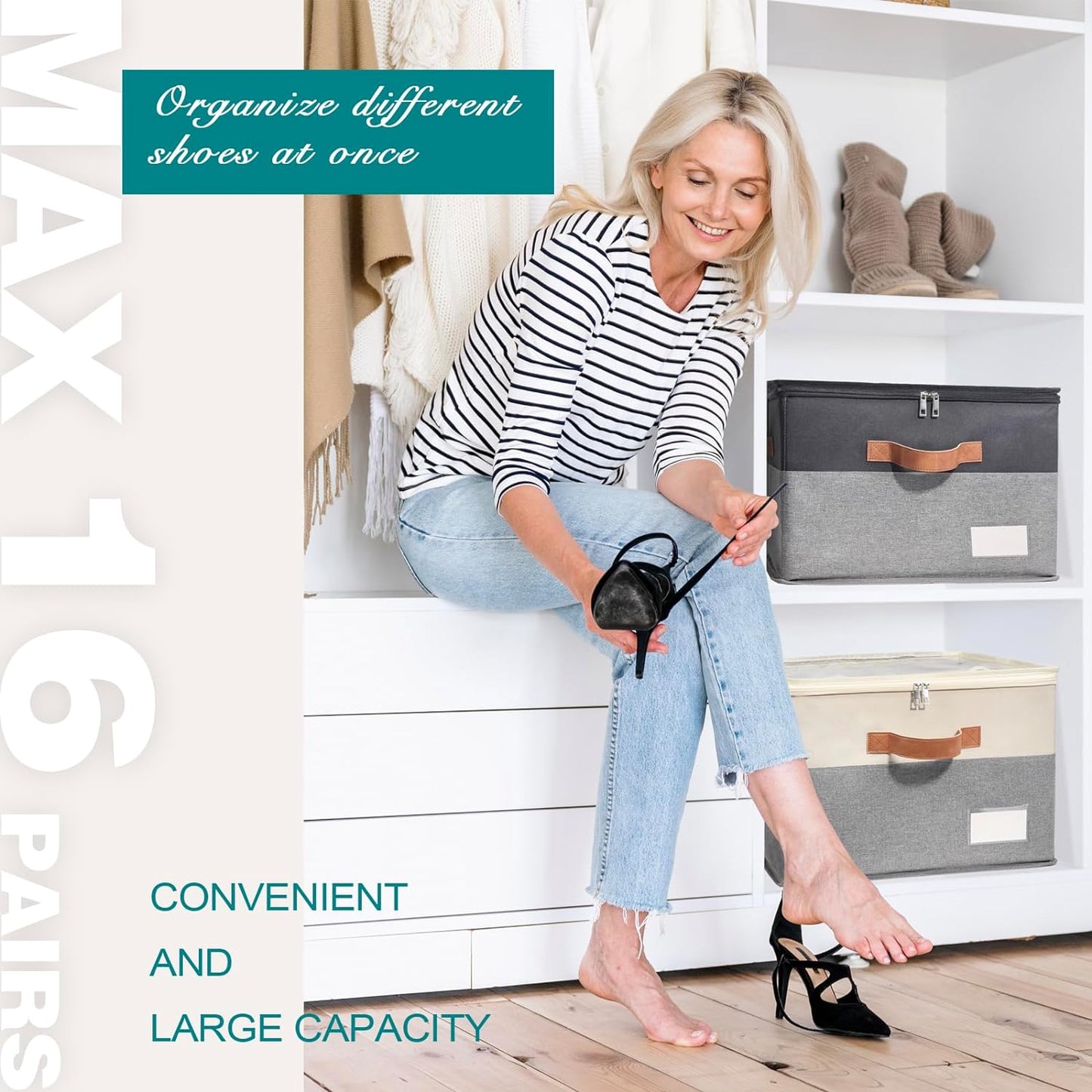 Organiz. zapatos armario plegable con cubierta 4 asas