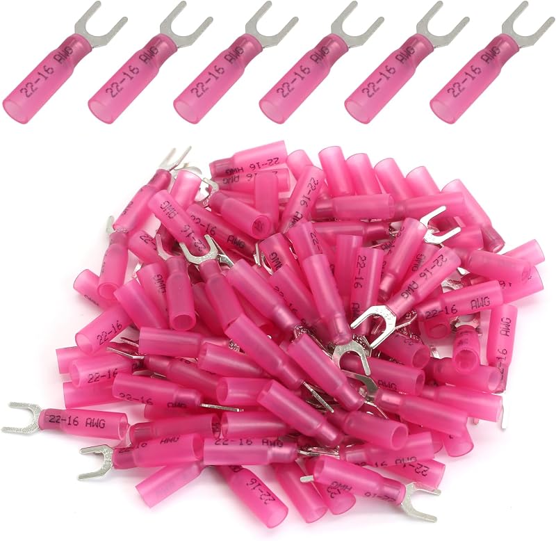 100 Conectores Horquilla 22-16 AWG Termorretráctiles Rojos