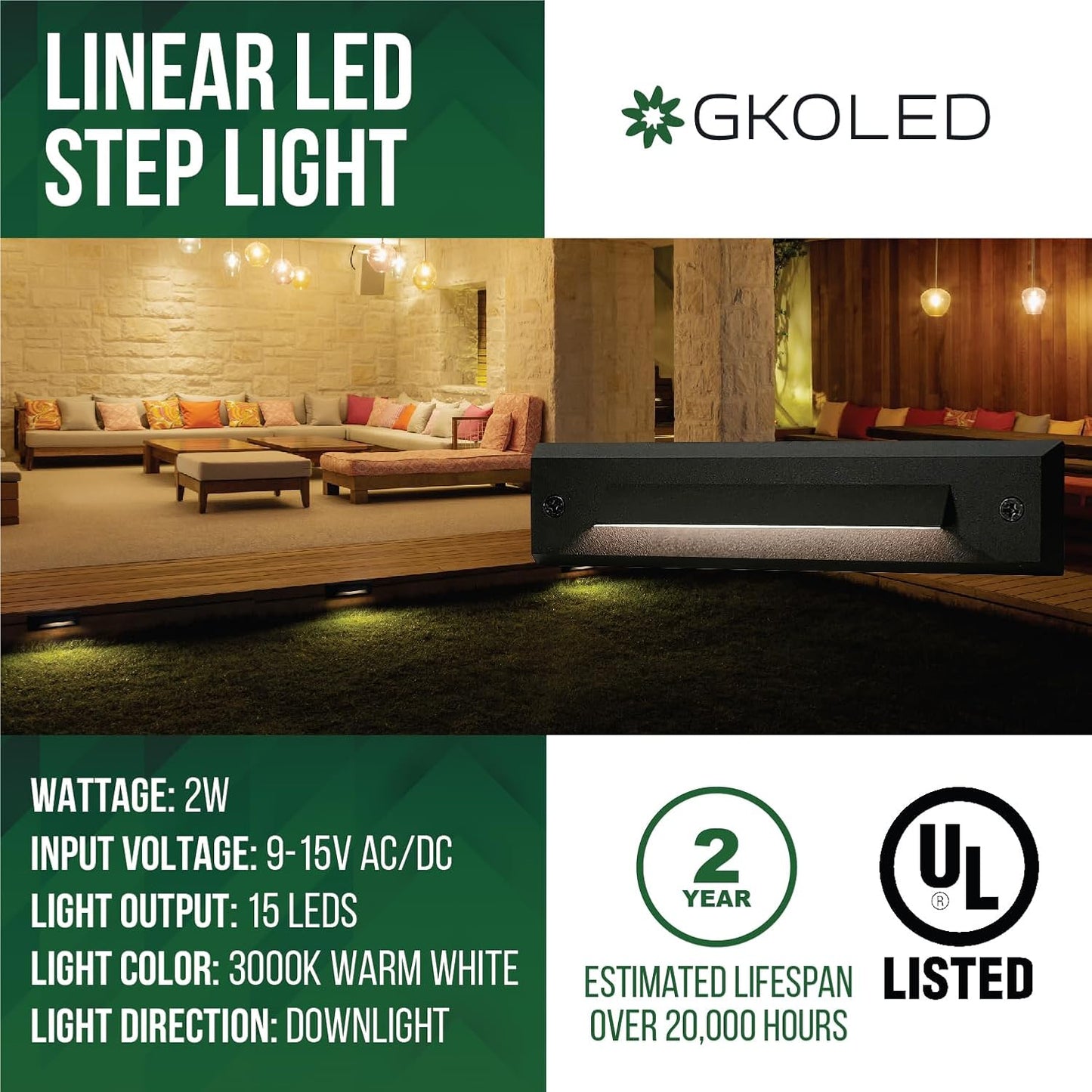 6 Luces LED Bajo Voltaje para Escalones Exteriores 9-15V