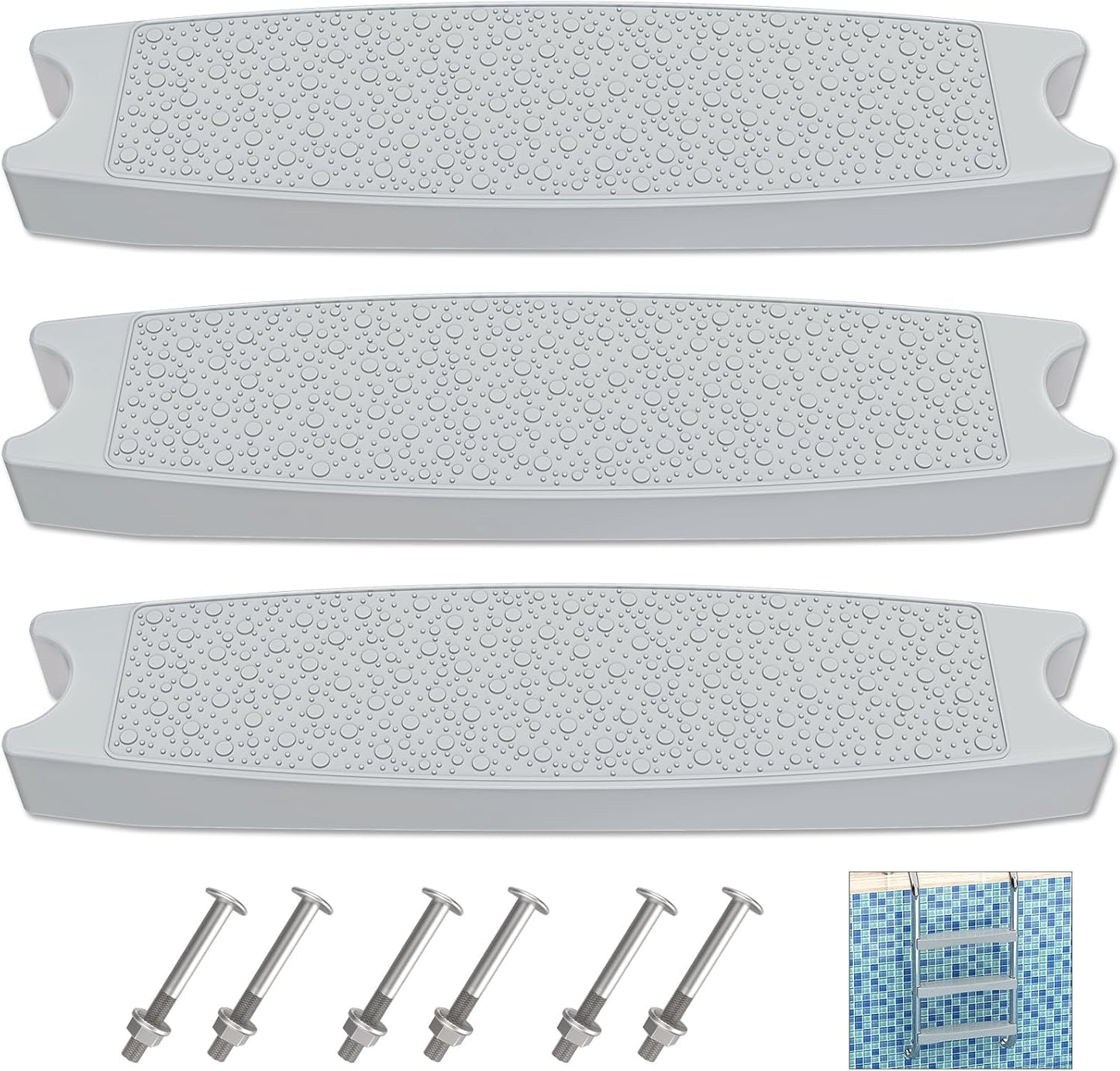 Escalera plástico 18pulg 6 pernos acero inox para piscinas gris