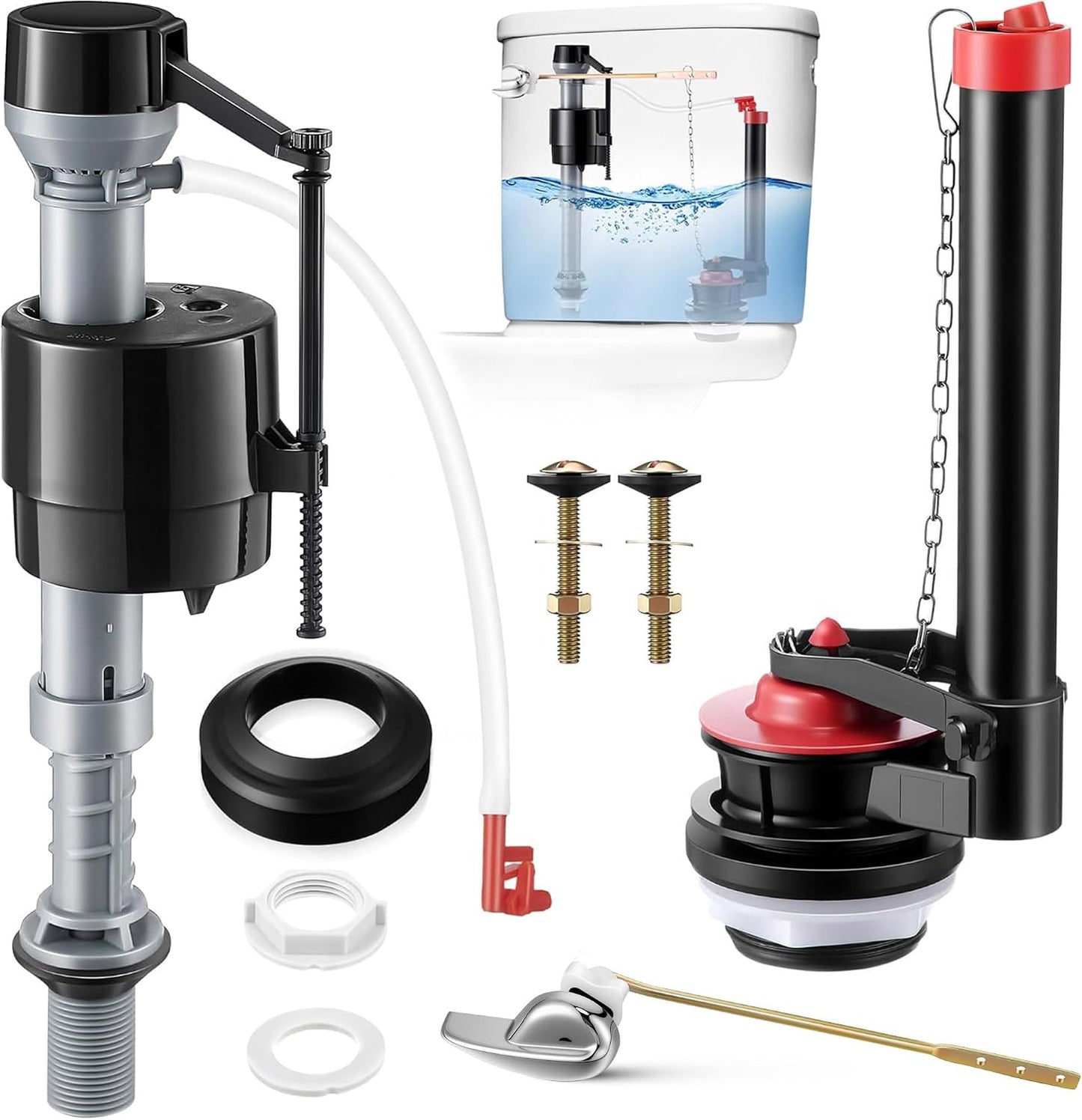 Kit reparación inodoro 2pulg válvula ajustable mango metal