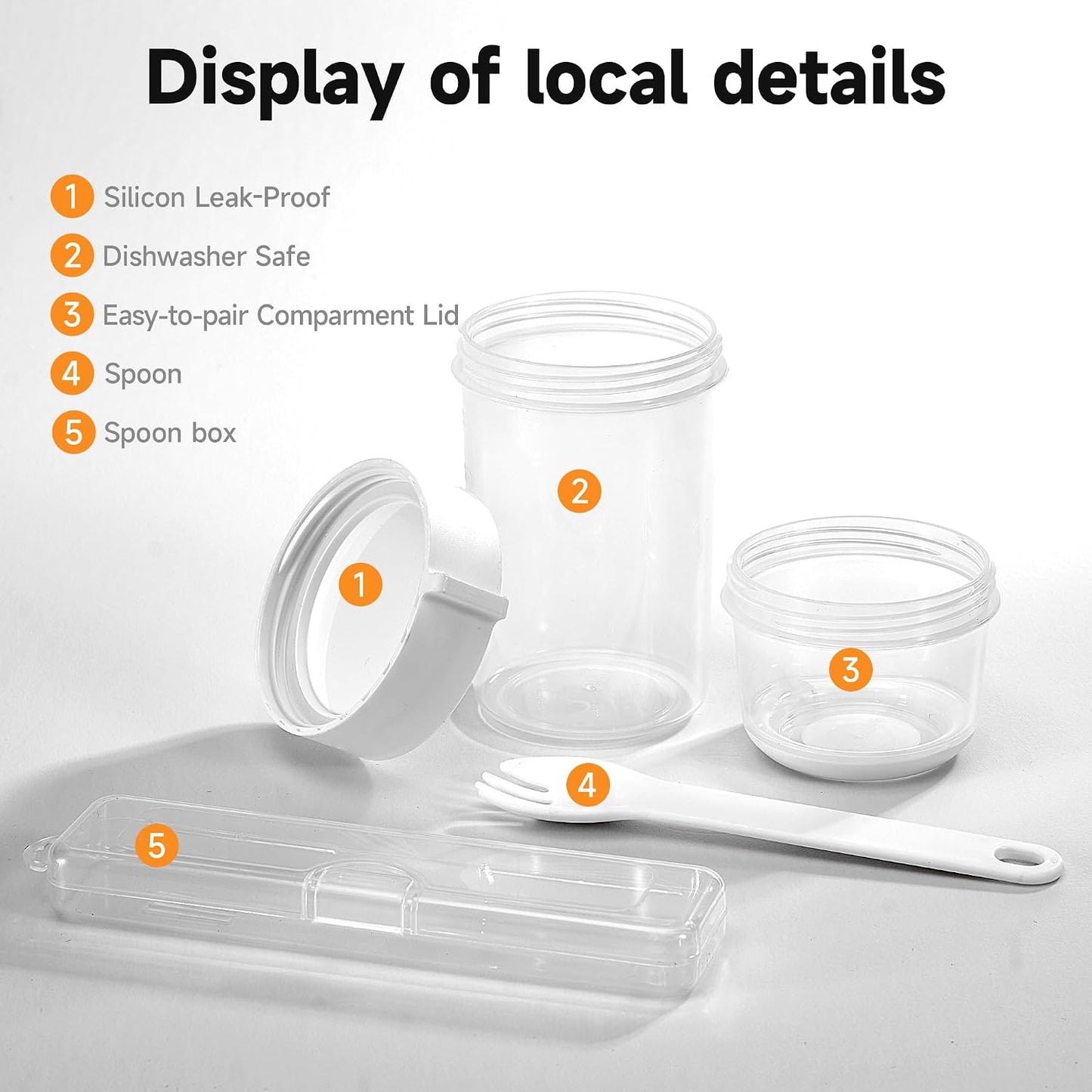Vasos parfait reutilizables con tapa y cuchara 2 capas