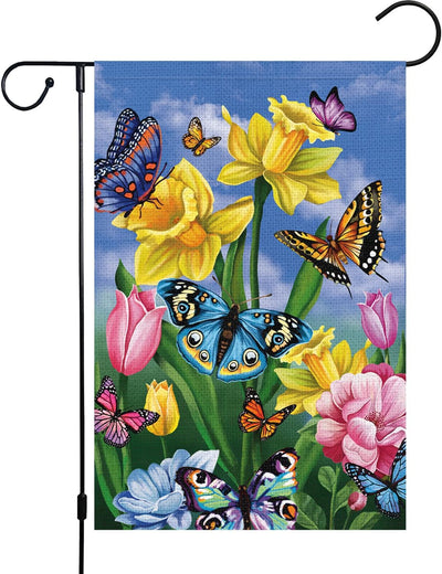 Bandera jardín narcisos 12x18pulg doble cara arpillera floral