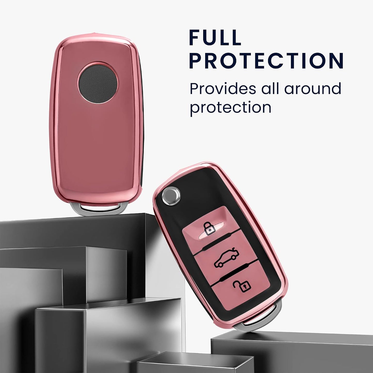 Funda llave auto TPU VW Skoda Seat 3 botones color oro rosa