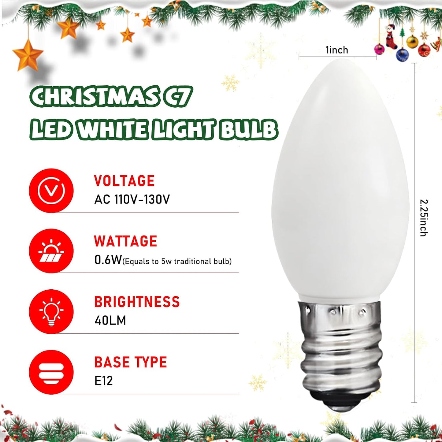 25 Bombillas LED C7 E12 Blancas Calientes para Candelabro