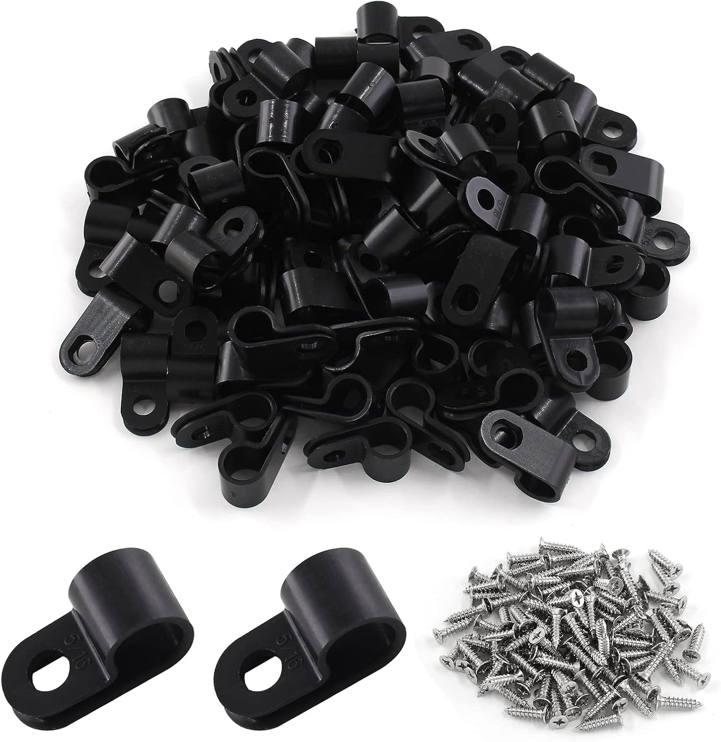 100 Clips Cable Negro 5/16pulg Organizador Cables