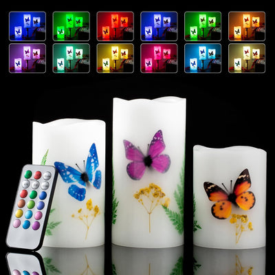Set 3 velas sin llama 4-6" luces LED 12 colores