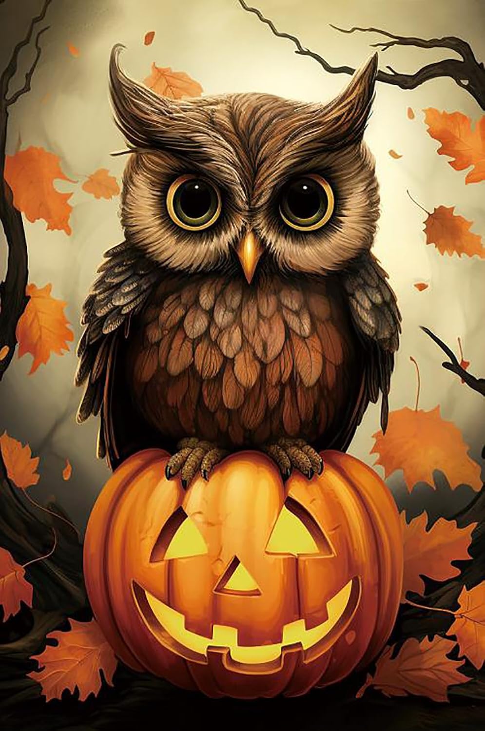 Decoración vertical Halloween búho calabaza hojas 28x40pulg