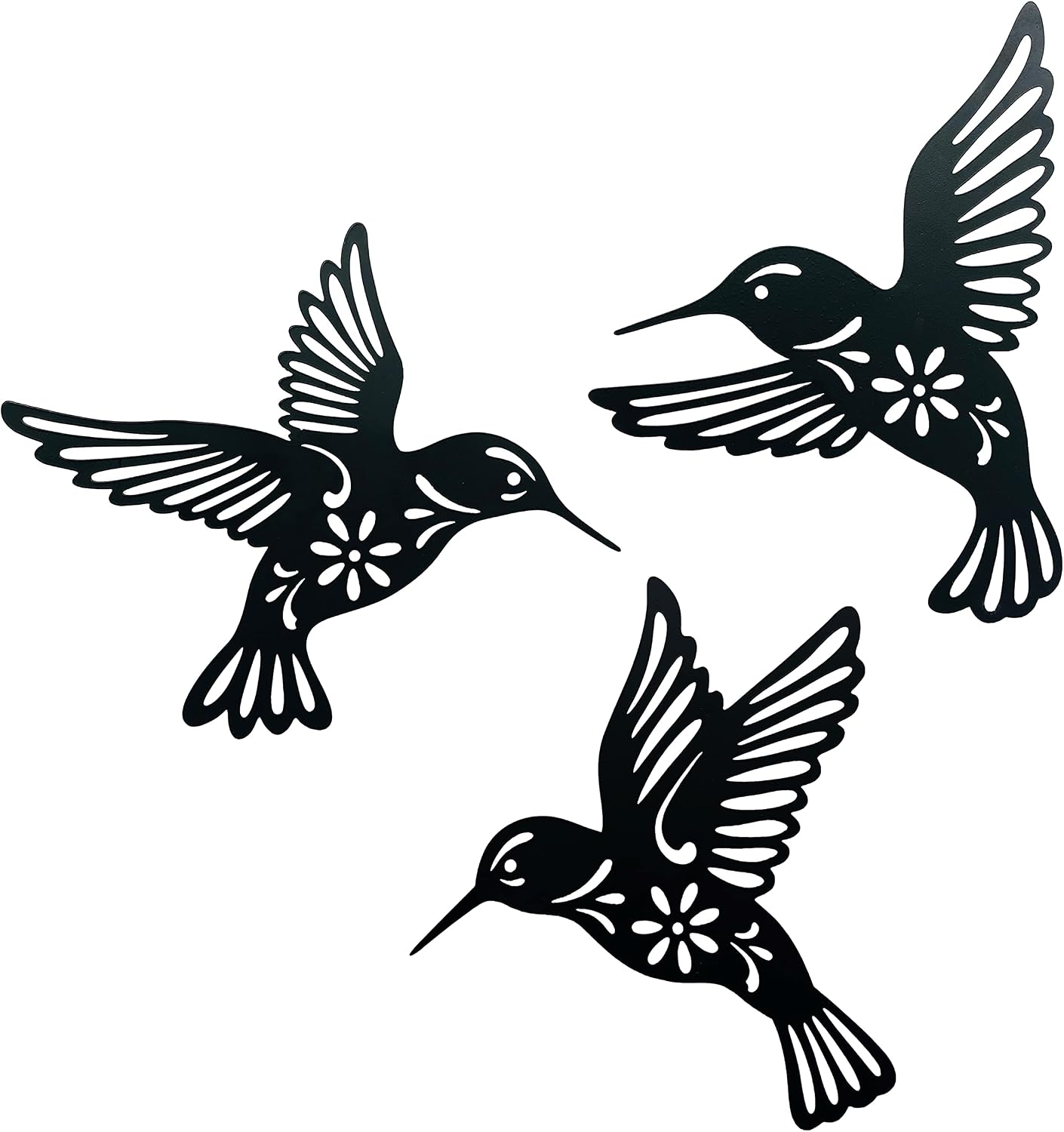 Decoración pared colibrí metal 3 Pzas color negro