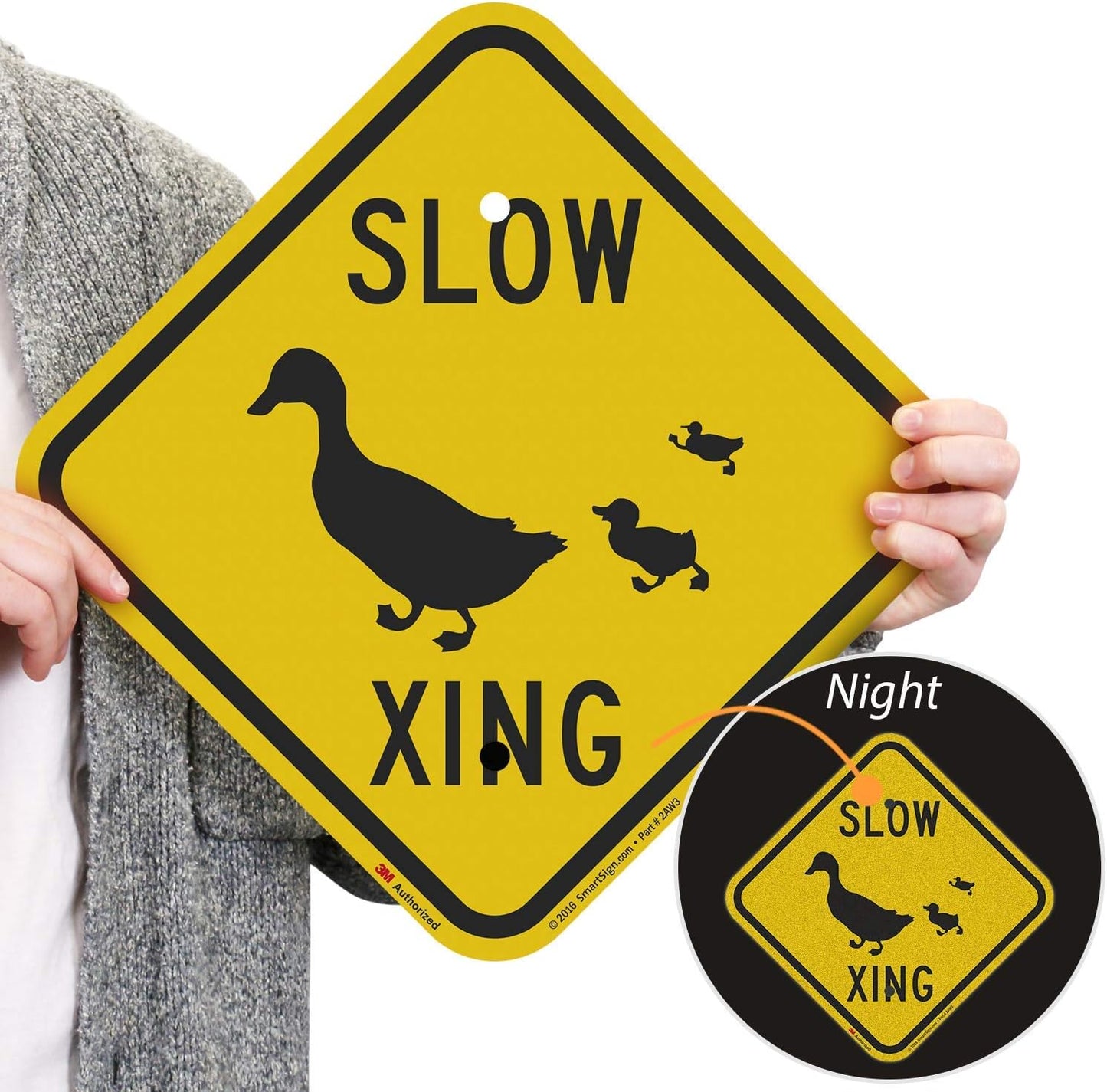 Letrero cruce Slow Duck Xing 12x12" aluminio 3M