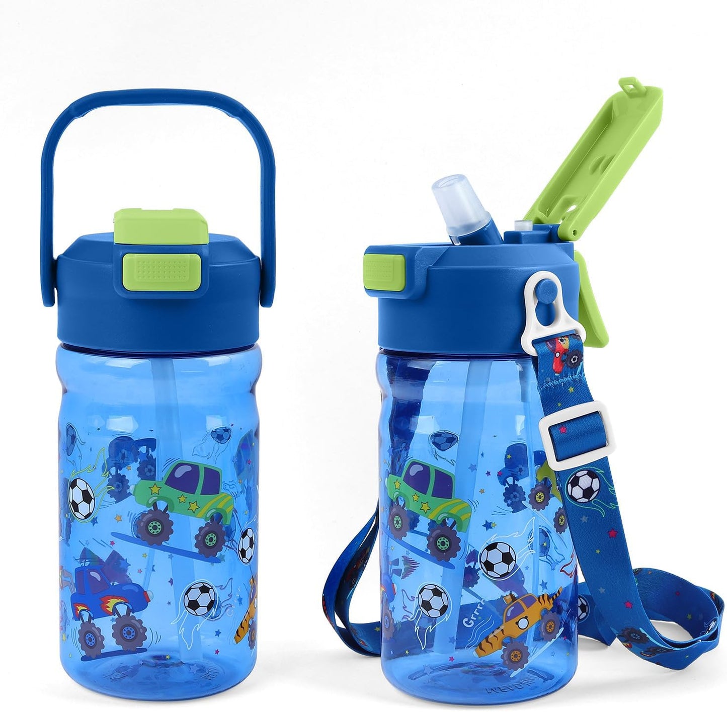 Botella agua niños 2en1 20oz plástico popote asa a prueba fugas