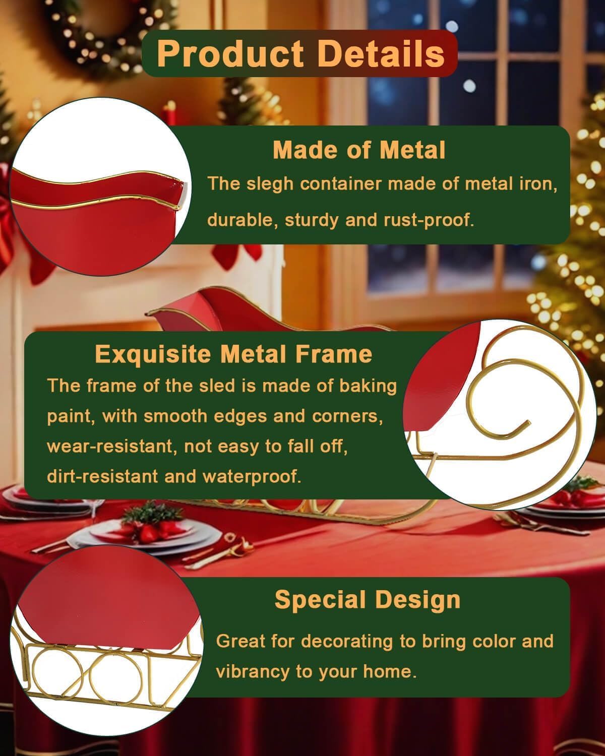 Decoración trineo rojo metal galvanizado navidad rústica hogar