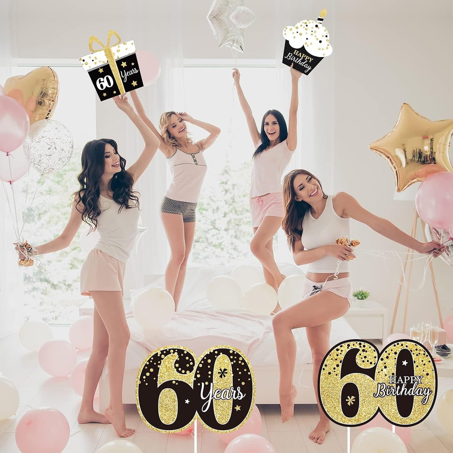 Set 8 decoraciones cumpleaños hombre cartel estacas negro