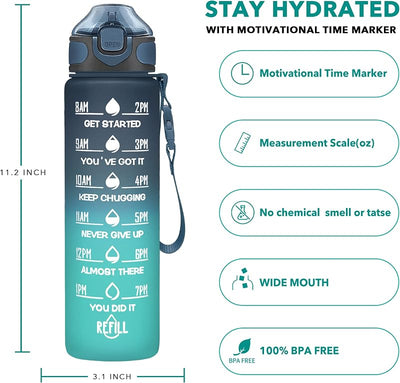 Botella agua 32oz con popote correa motivacional sin BPA