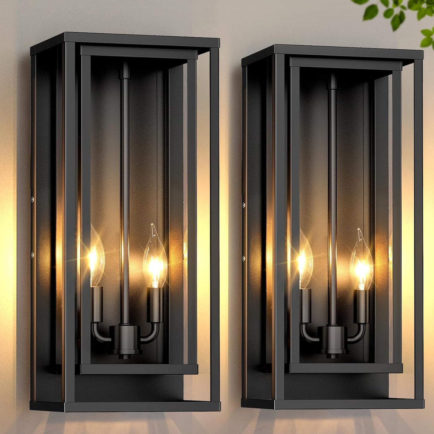 2 Faroles Pared 18pulg Vidrio Luces Porche Negro