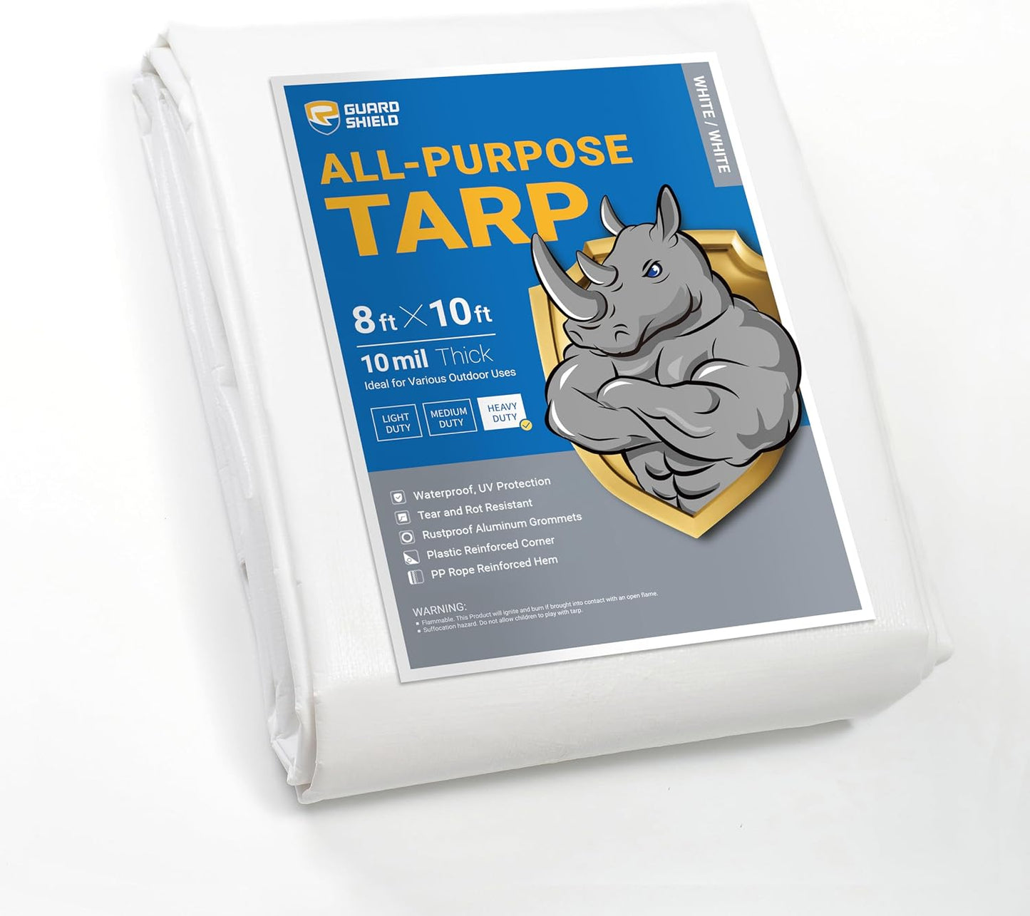 Lona blanca resistente 8x10ft impermeable 25/64pulg