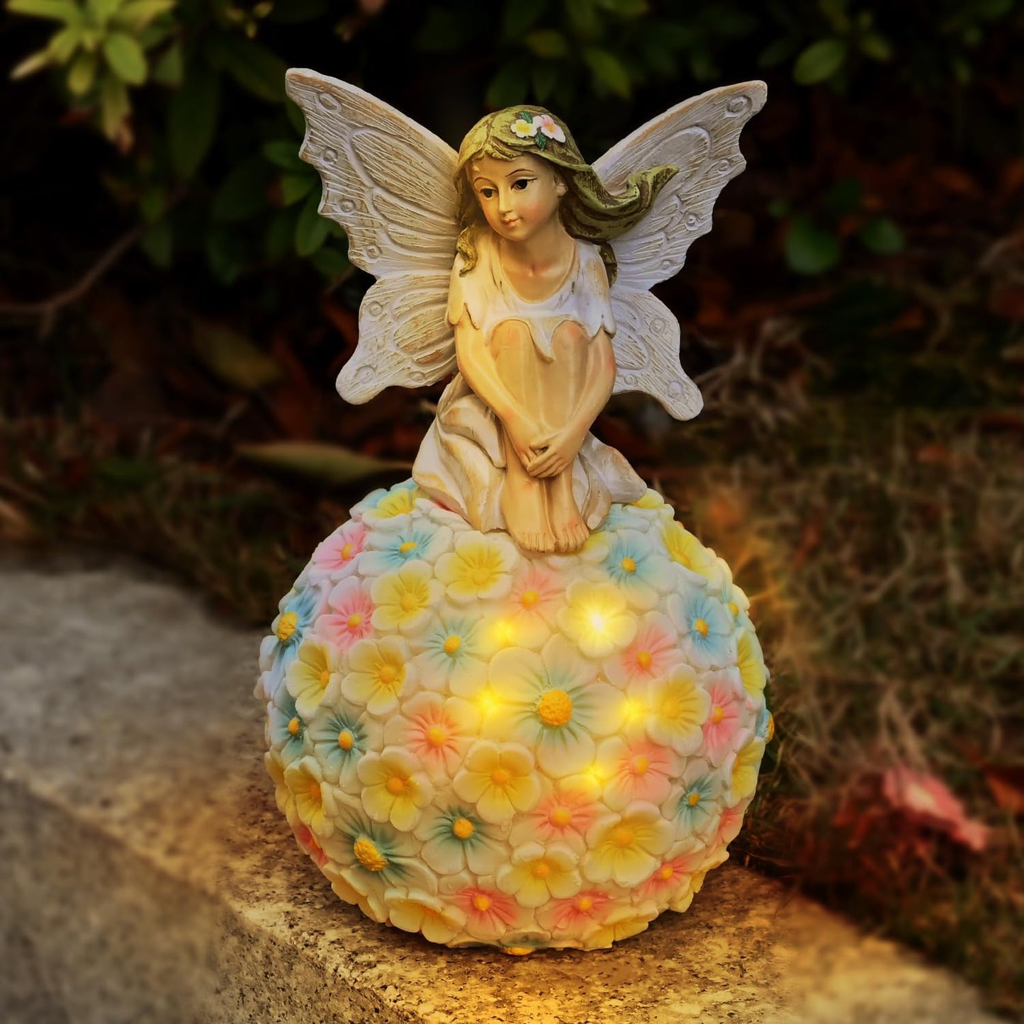 Estatua hada resina jardín exterior blanco 7.8pulg
