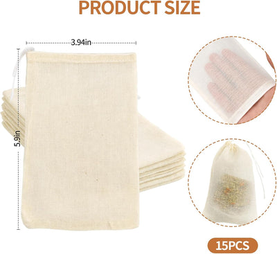 Bolsas de muselina para especias 4 x 6 pulgadas sin blanquear con cordón reutilizables