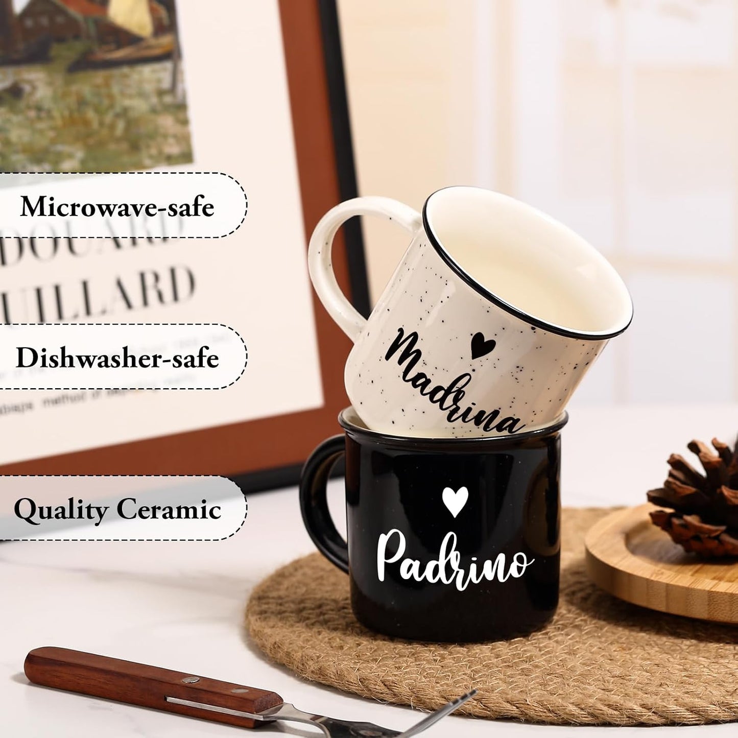Set tazas café 11oz para propuesta padrinos bautizo