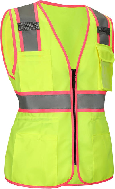 Chaleco Hi Vis mujer cintura cordón bolsillo cremallera ANSI R Clase 2