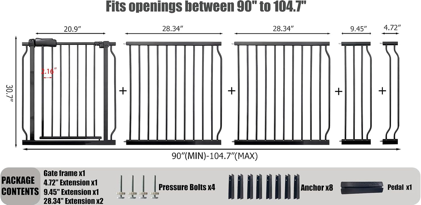 Puerta seguridad bebés y perros 86-104pulg metal negro