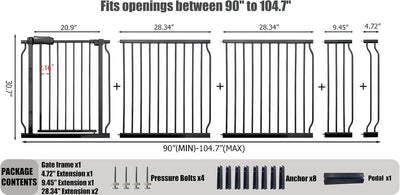 Puerta seguridad bebés y perros 86-104pulg metal negro