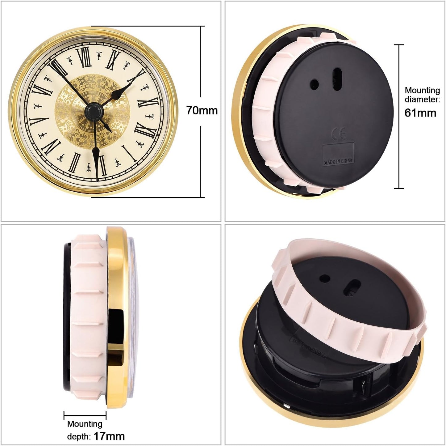 Reloj cuarzo inserto redondo cara blanca dorada 2.8pulg