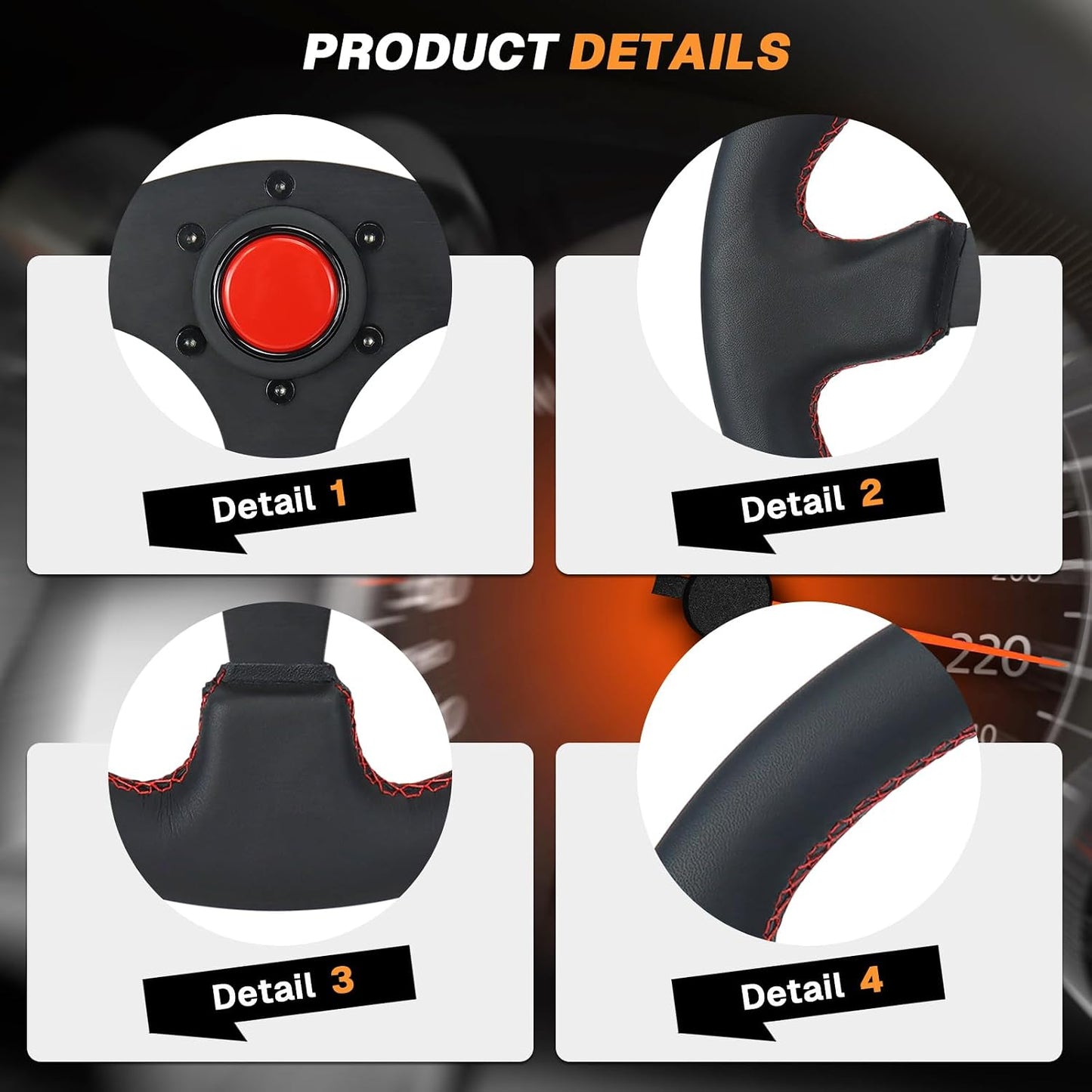 Volante universal 13.8" cuero negro 6 pernos botón