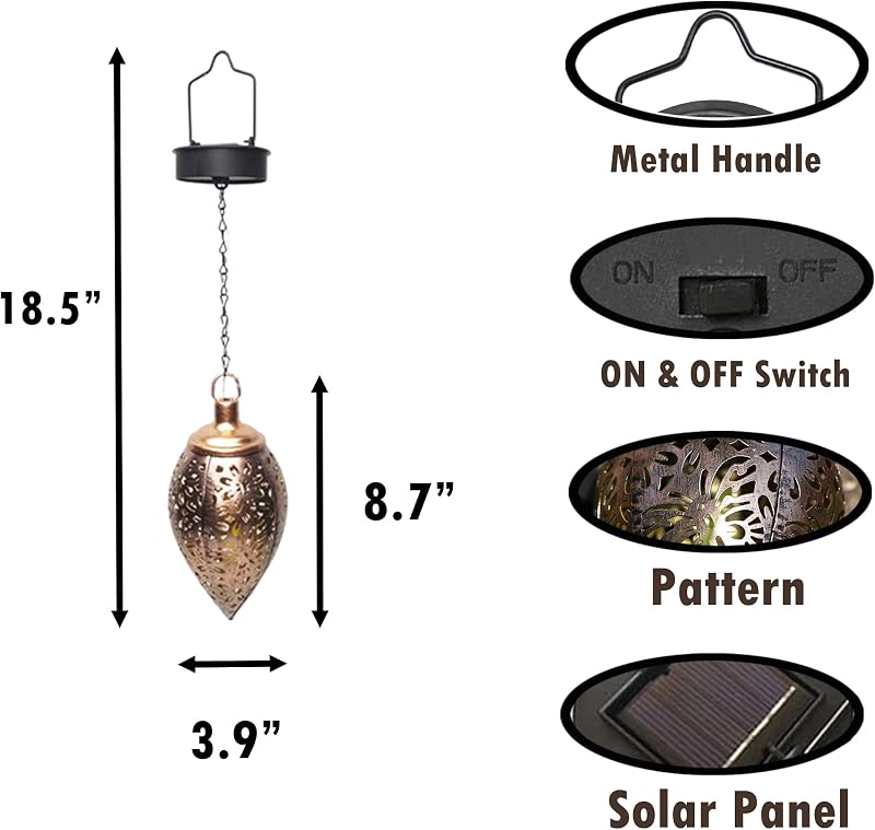 Farol solar colgante impermeable diseño hueco jardín 18.5pulg