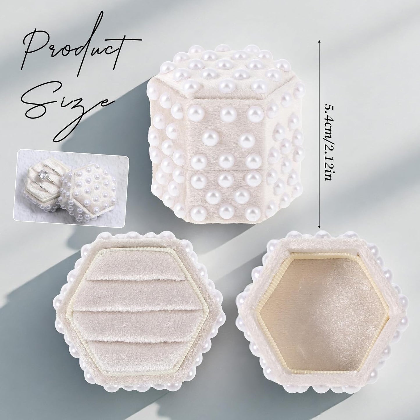 Caja terciopelo anillos con perlas 3 ranuras tapa