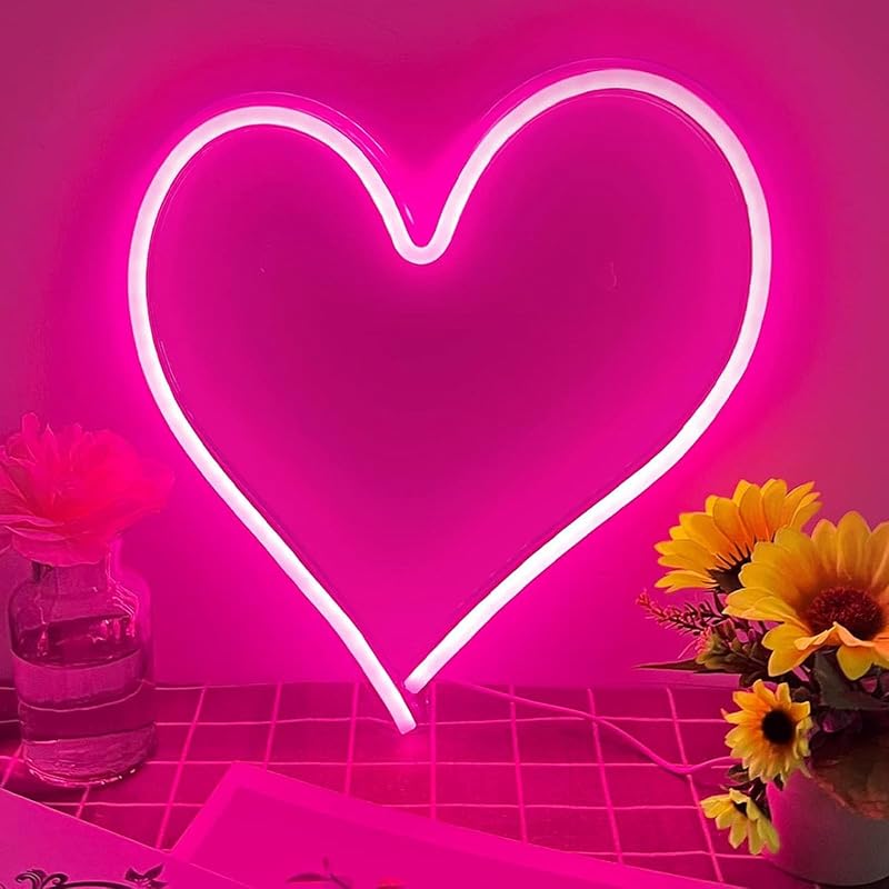 Letrero neón corazón rosa LED 13.4x13pulg regulable USB