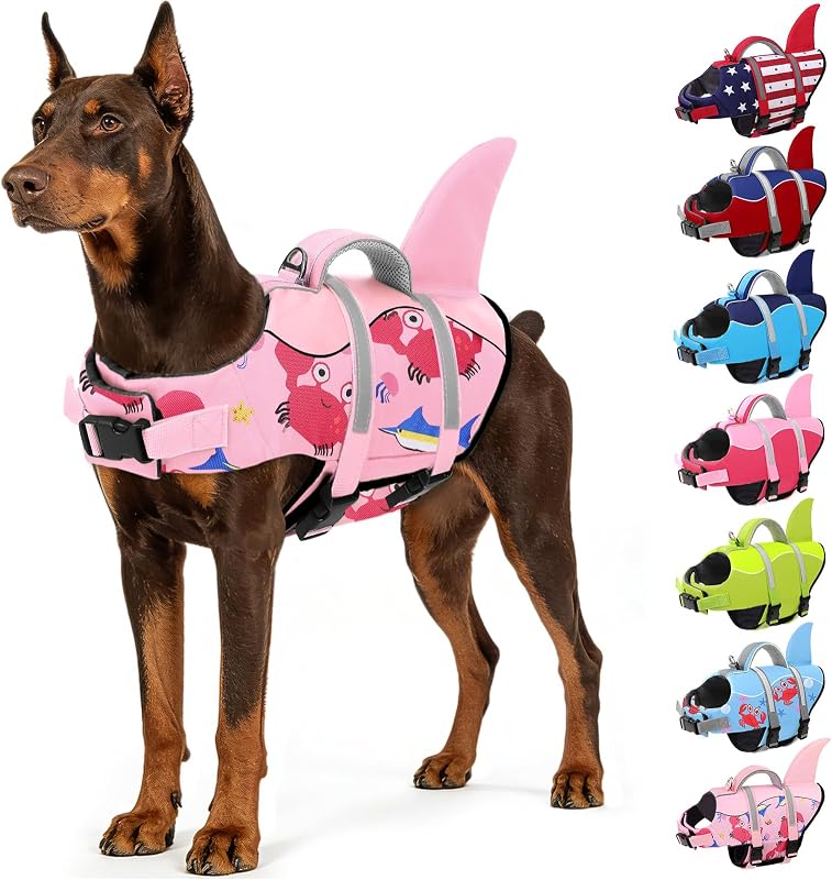 Chaleco salvavidas para perros con asa y rayas reflectantes