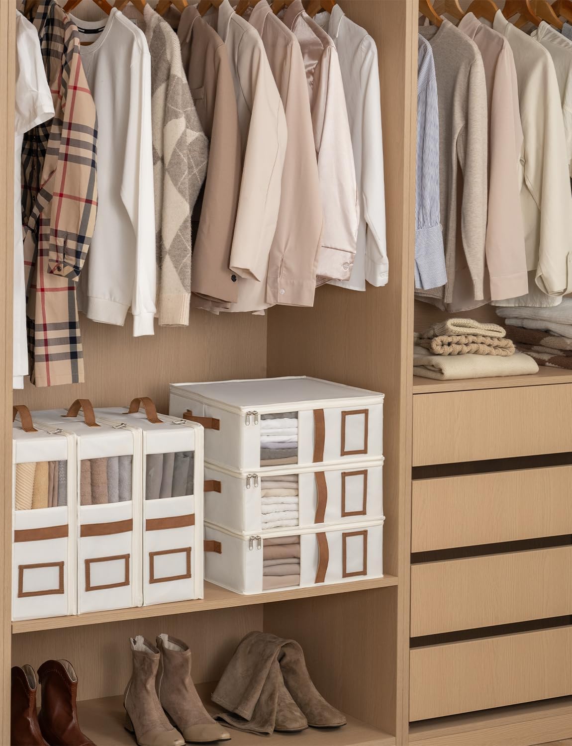6 Contenedores plegables para sábanas con asas 15" beige