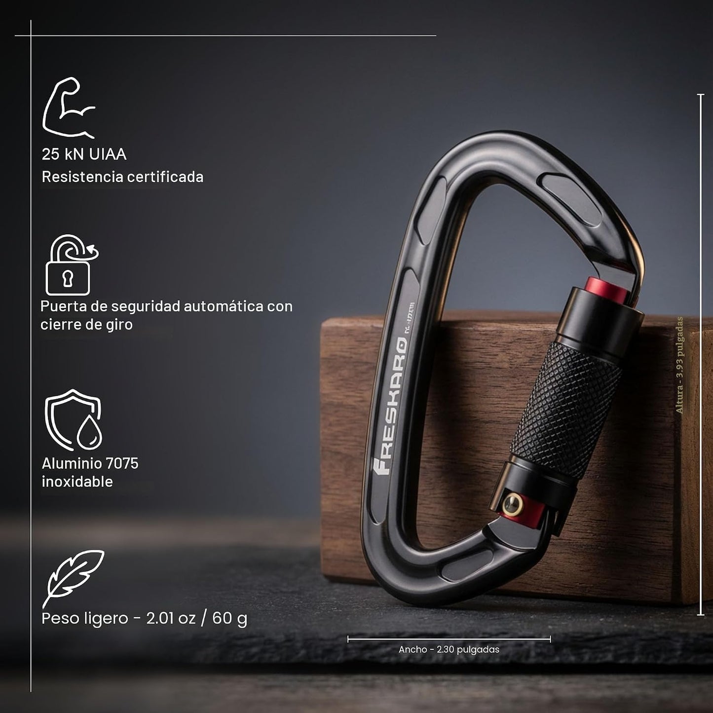 Clips mosquetón escalada bloqueo automático 25kn