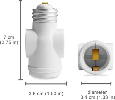 Adaptador enchufe luz 2 tomacorrientes E26 ETL blanco set 3