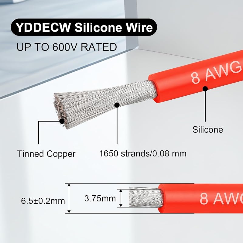 Cable silicona 20 ft rojo y negro 8AWG cobre estañado auto