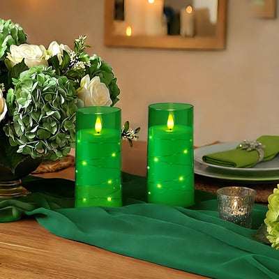 Velas San Patricio con luces hadas LED control remoto set 2