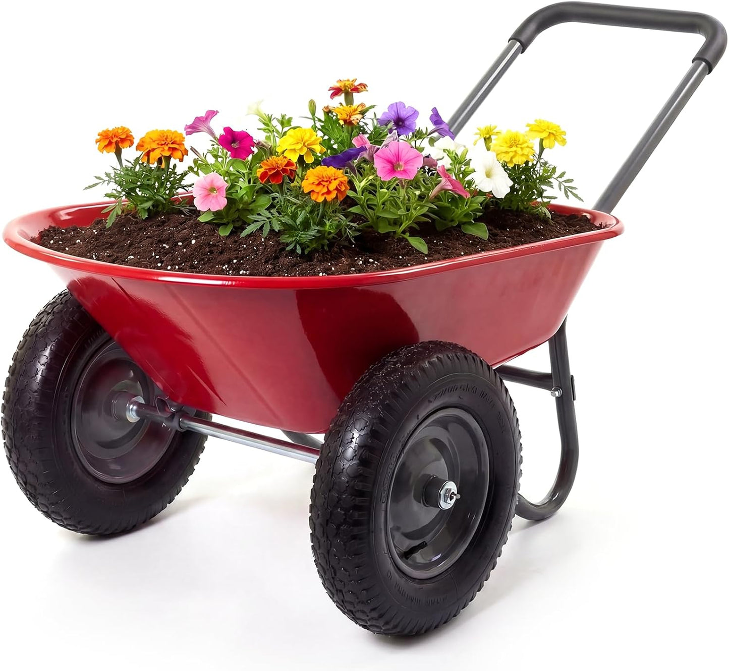 Carretilla jardín hogar doble rueda soporte integrado rojo
