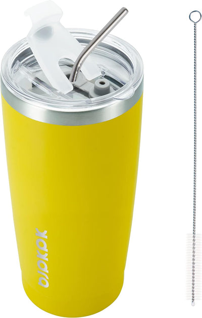 Vaso acero inox amarillo con tapa pajilla 20oz térmico