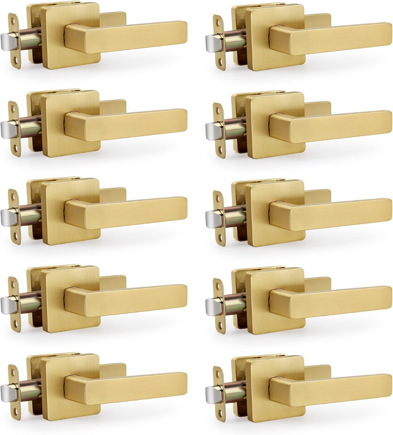 Manija cuadrada puerta interior dorada sin llave pack 10