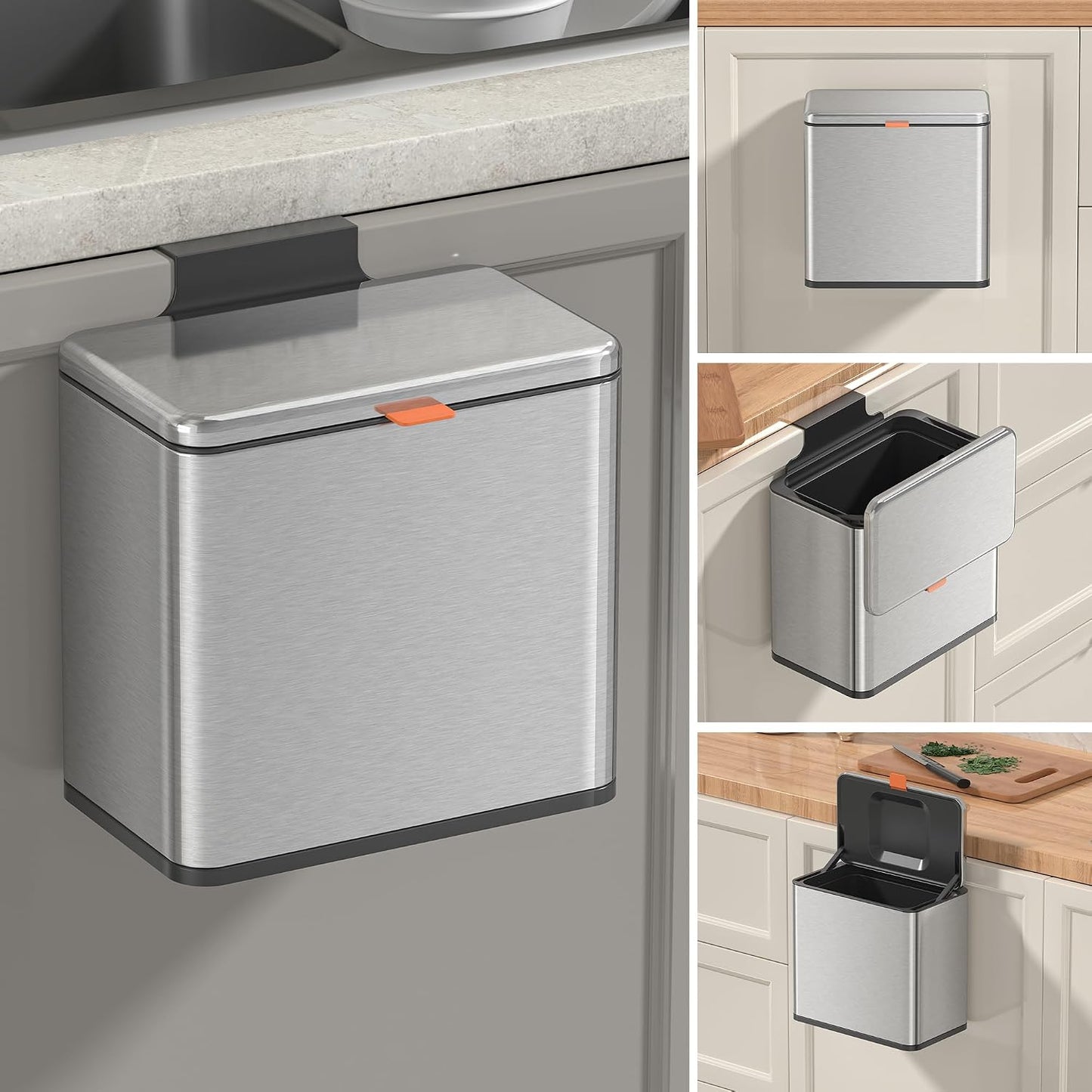 Cubeta compostaje colgante acero inox 4L puerta cocina