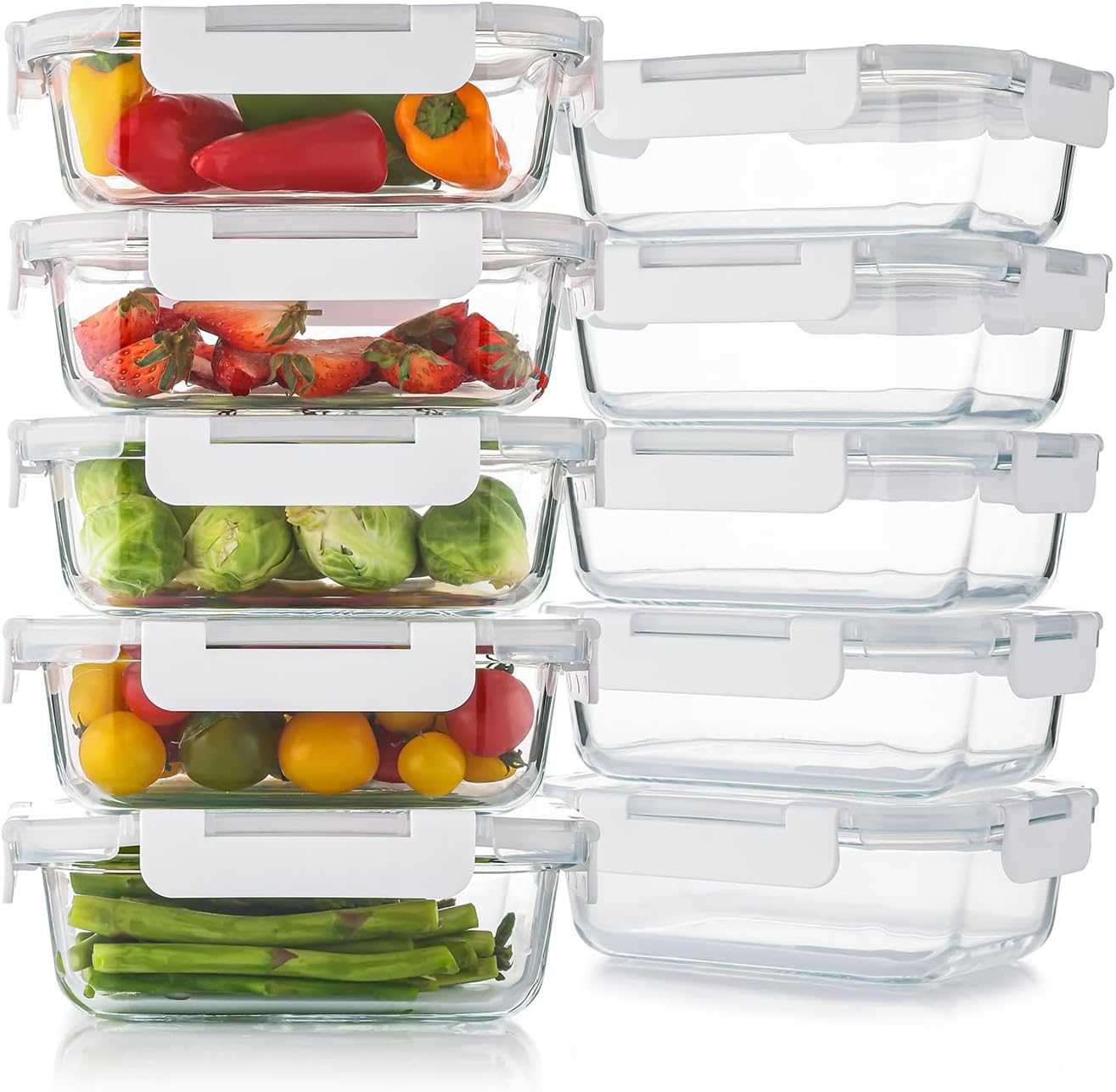 10 Recipientes Vidrio 22oz con Tapas Reutilizables