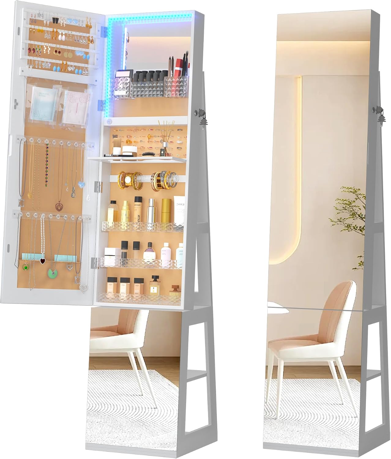 Armario joyería giratorio 360° luces 63pulg blanco con