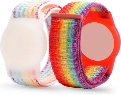 Pulsera Air Tag para niños con correa elástica arco iris
